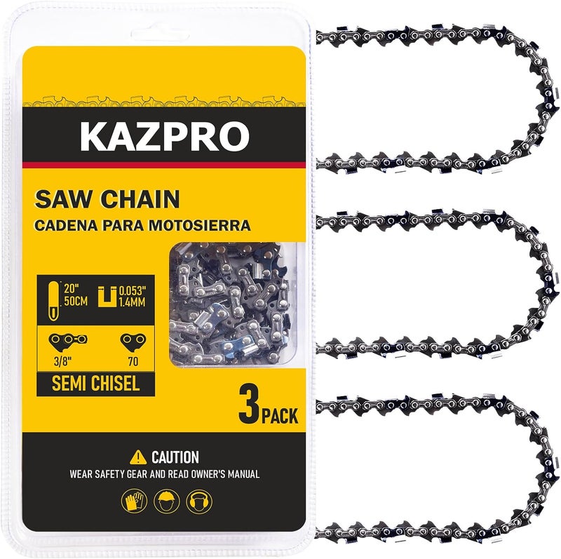 KAZPRO 20 Inch Chainsaw Chain 70 Drive Links, 3/8" Pitch, .050" Gauge, Low kickback, Lubrication System Chainsaw Blade fits Craftsman, Echo, Poulan, Remington, Homelite, etc, KP-D70 (3 Pack) - Image 1